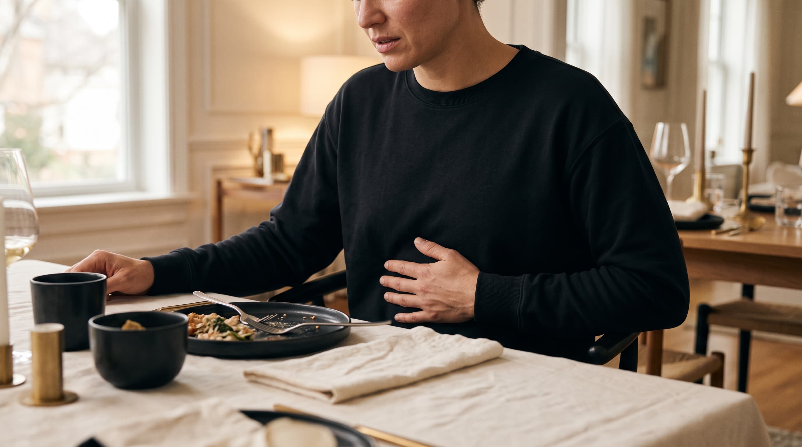 Dolor abdominal después de comer, especialmente alimentos grasosos